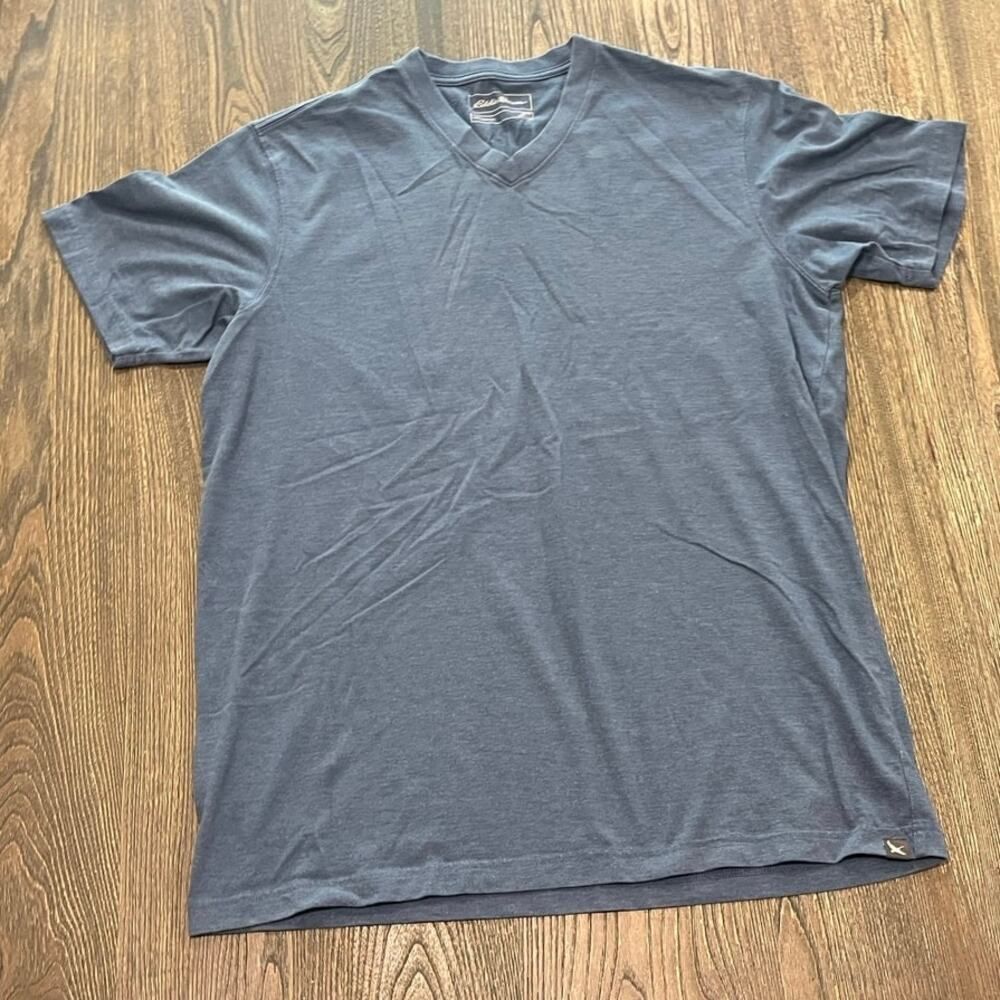 Eddie Bauer Mens T-Shirt Top Short Sleeve V-Neck Pullover Legend Wash Blue Sz TL